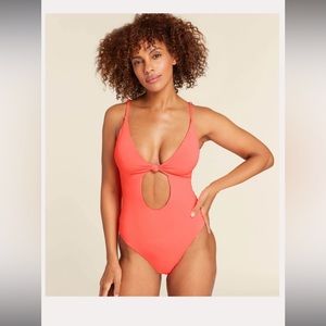 Andie Swim The Santorini One Piece Neon Coral NWT Size X Small